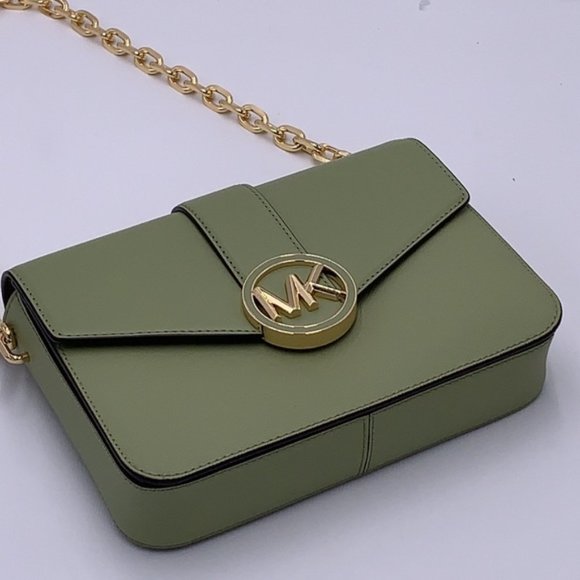 Michael Kors Carmen Medium Leather Convertible Shoulder Bag Crossbody Light Sage - Picture 10 of 16